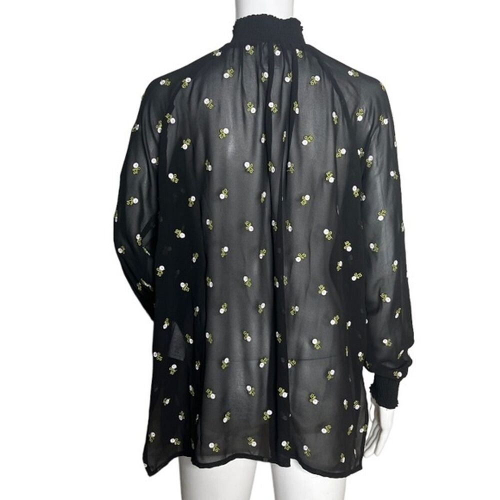 Cabi Shirt Womens Small Black White Alegria Embroidered Floral Sheer Peasant - Picture 3 of 8